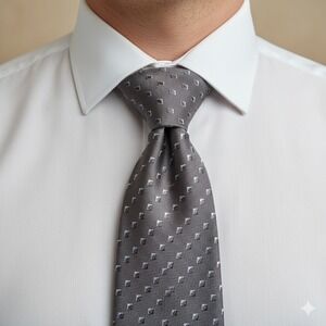 Giorgio Armani Silk Tie Mens Grey Geometric Pattern Luxury Necktie‎